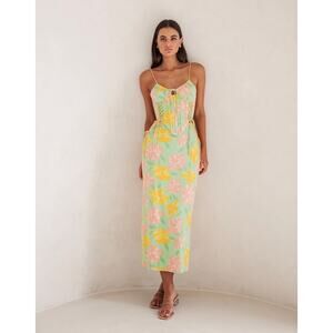 SABO Green Multicolor Floral Corset Bustier Sleeveless Top Skirt 2-Piece Set XS